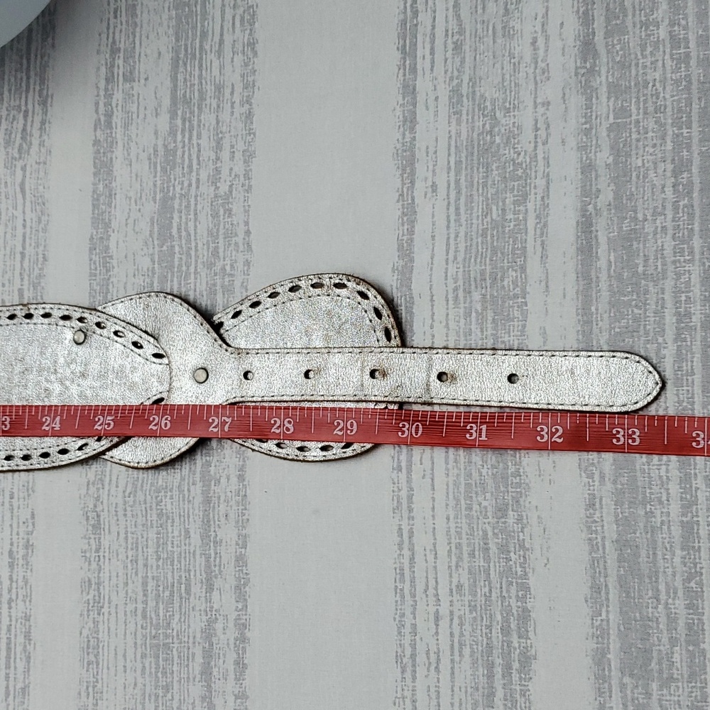 Silver Metallic Leather Belt with Cutouts by Linea Pelle - Picture 13 of 15